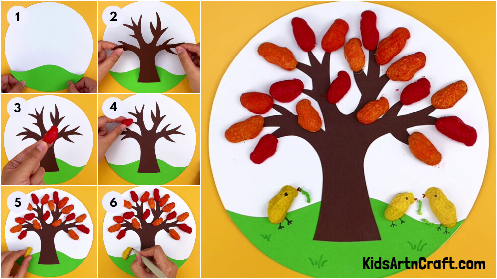 Beautiful Way To Make Tree & Bird Paste Painting With Peanut Sells
