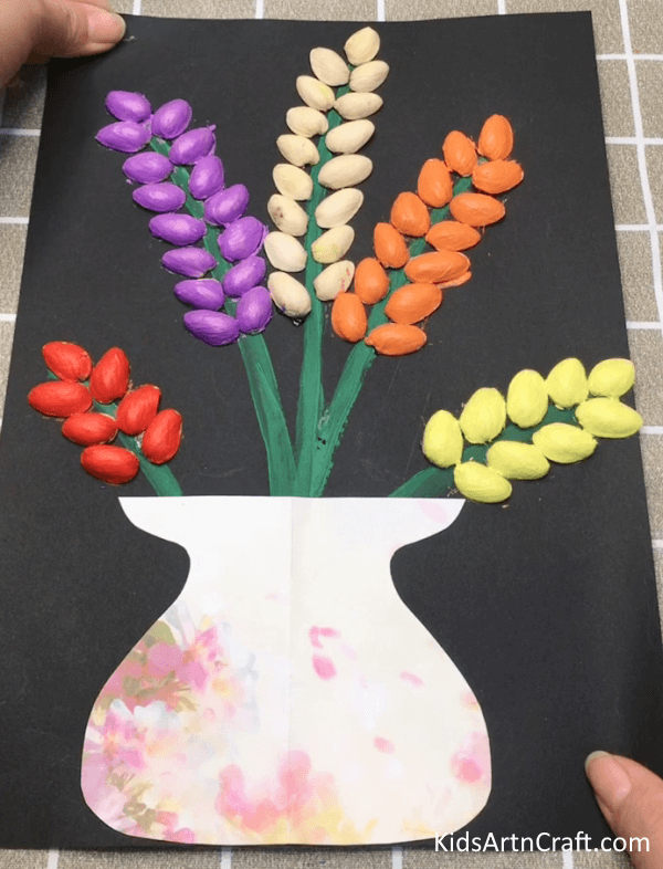 DIY Handmade On Paper To Make 3D Pista Shells Flower Craft Idea For Kids