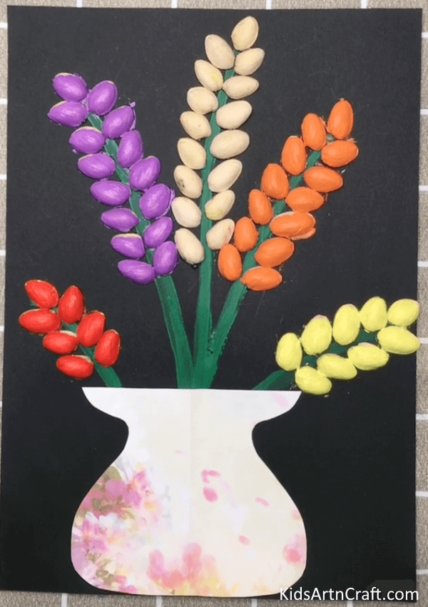 Amazing Colorful Pista Shells Flower Painting Art Idea For Kids