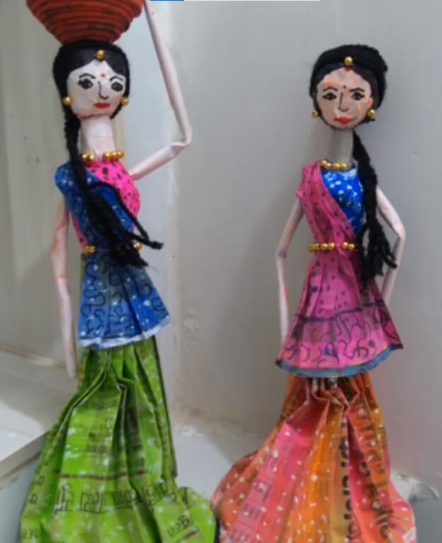 Craft Idea For Making Indian Doll Using Old newspaper