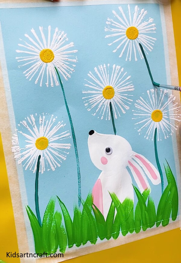 Art Process To Make Creative Flower Painting With Bunny Craft For Kids