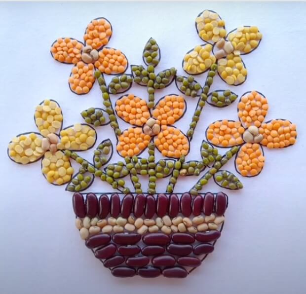 DIY Flower Pot Craft Using Seeds & Pulses