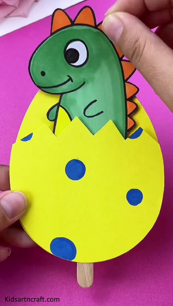 Constructing a Baby Dinosaur Art with Popsicle Sticks - DIY Hatching Baby Dinosaur Craft