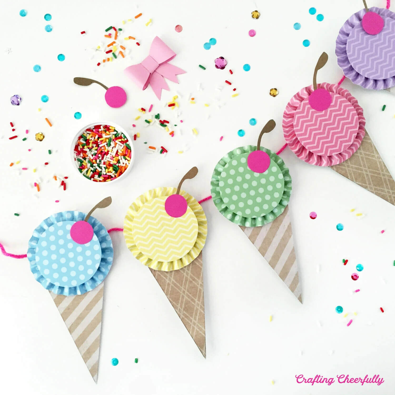 DIY Ice Cream Cone Banner Craft With Cardstock Paper Rosettes