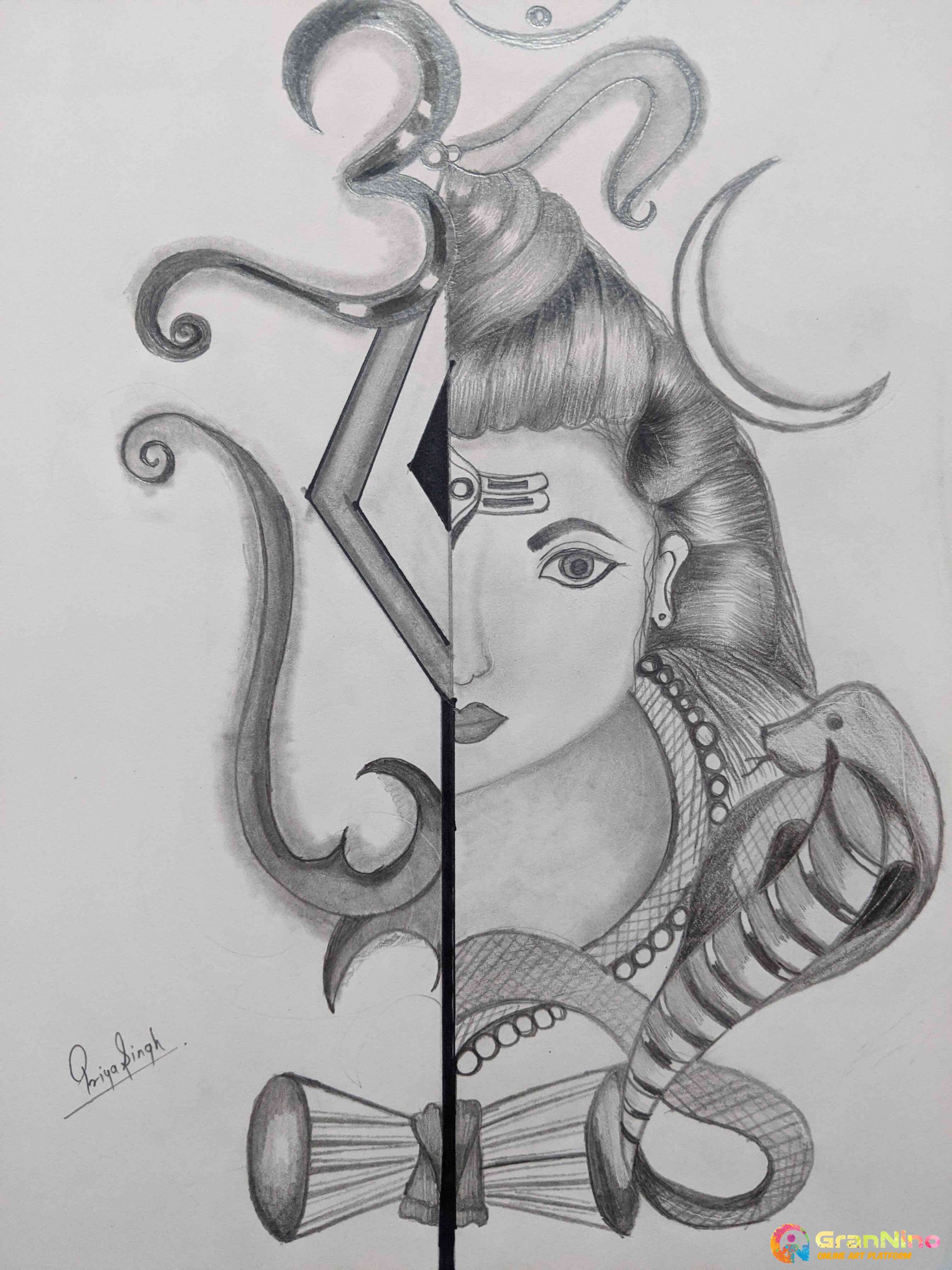 DIY Unique Shivji & Trishul Sketch