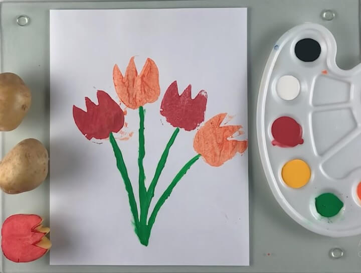 Easy Potato Stamp Tulip Flower Art Idea For Kids