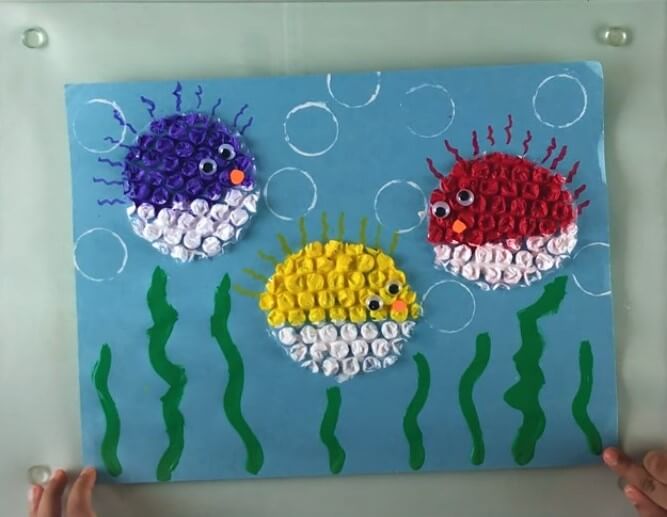 Easy Puffer Fish Art & Craft Idea For Kids Using Bubble Wrap Stamping 