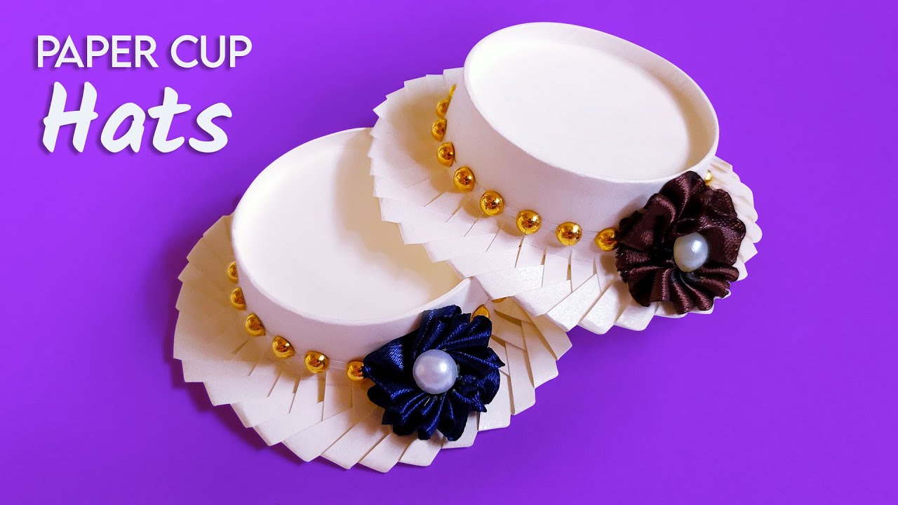 Elegant White Paper Cup Hat Craft For Kids