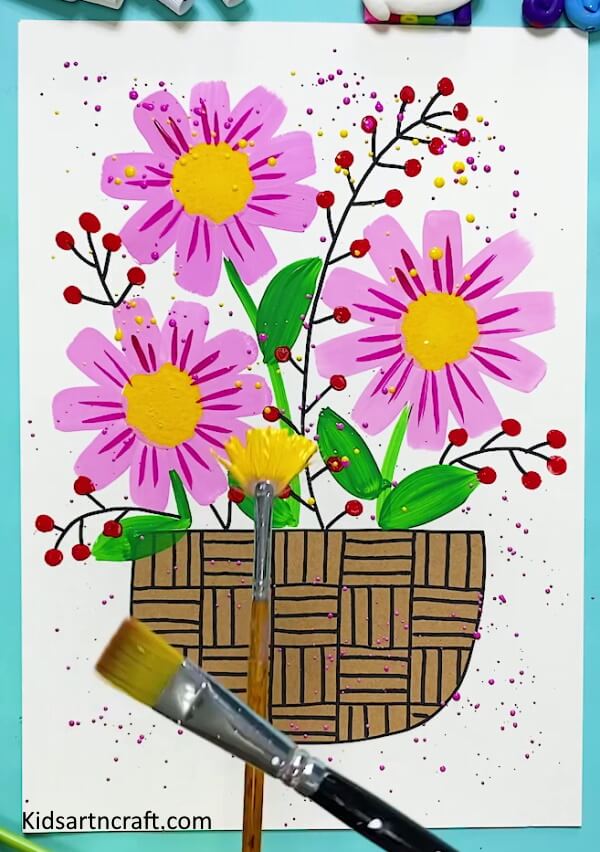 A Beautifully Sprinkles Of Colors To Make Decorative Flower Painting With Pot Idea For Kids