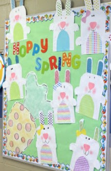 Happy Spring Themed Classroom Decoration Idea On Soft Bulletin Board Bulletin board ideas for spring classroom decoration