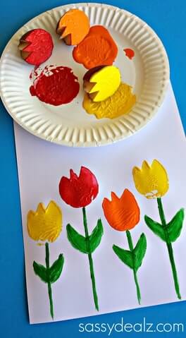 Homemade Tulip Potato Stamp Spring Art Idea For Kids
