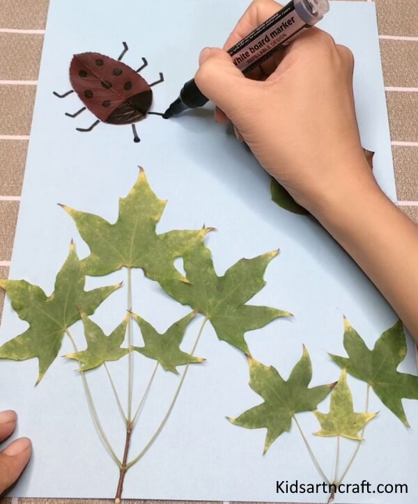 Easy To Make A Draw Art To Make Cute Ladybug Craft Idea For Kids Using Marker Ladybug Art & Craft Using Leaves - Step by Step Tutorial