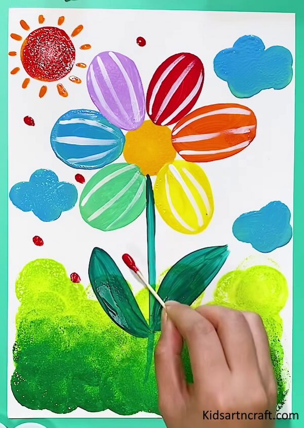 Creative Activity To Make Painting Of Rainbow Sunflower Craft Idea For Kids Using Match-Stick