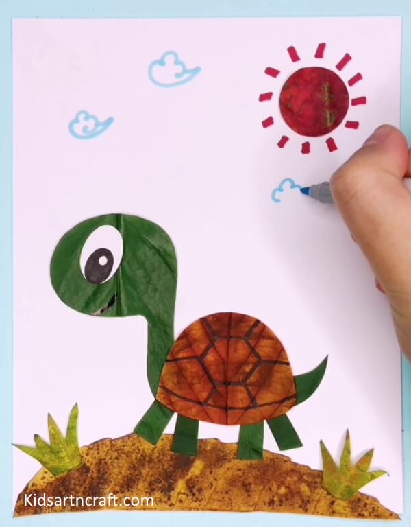 Recycled Turtle Craft Tutorial Step By Step With Sun & Cloud Using Leaves