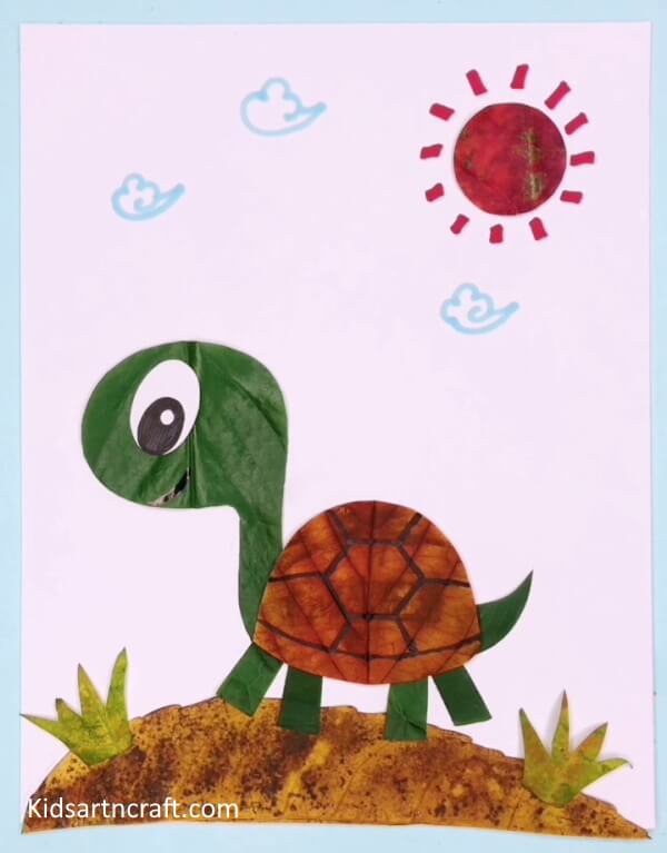 Step-By-Step Turtle Animal Craft With Sun Using Recycled Leaves