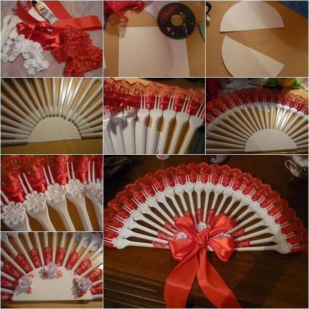 Upcycled Plastic Fork Fan Craft Idea For Wall Decor Using Paper