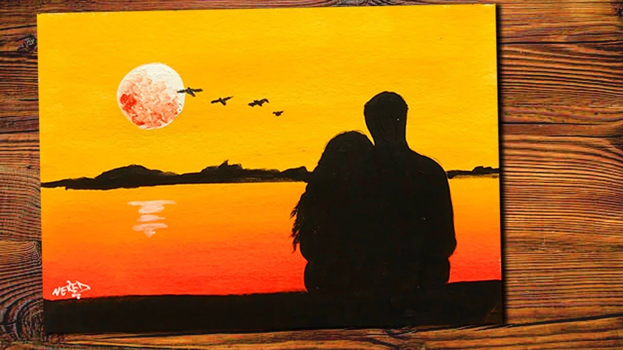 Acrylic Silhouette Canvas Painting Of A Couple Silhouette Couple paintings