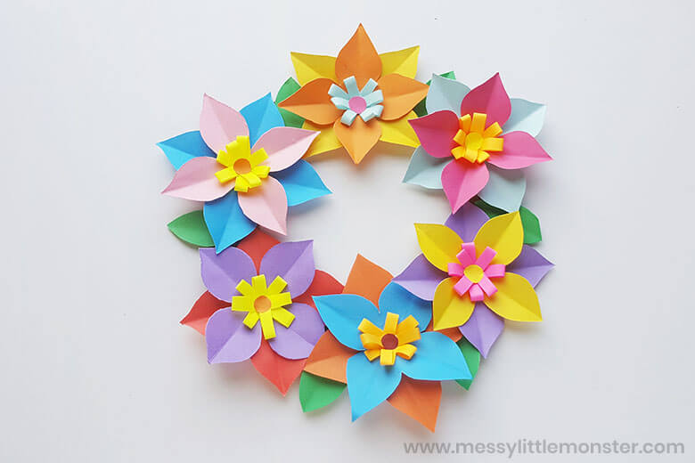 Adorable & Colorful Paper Flower Wreath Craft With Cardstock Paper