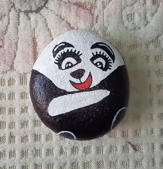 Adorable Panda Stone Painting Using Acrylic Paint Animal Rock Painting Ideas