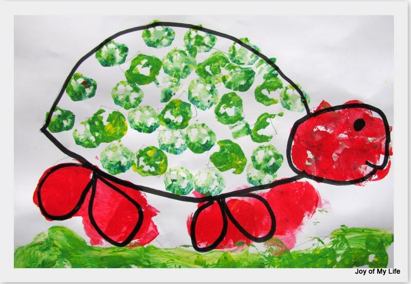 Amazing Turtle Drawing Using Okra Stamping Pods Art Ideas For Kids Entertainment 