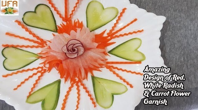 Amazing Vegetable Rose Design Decoration Idea With Carrot and Radish FlowerVegetable decoration ideas