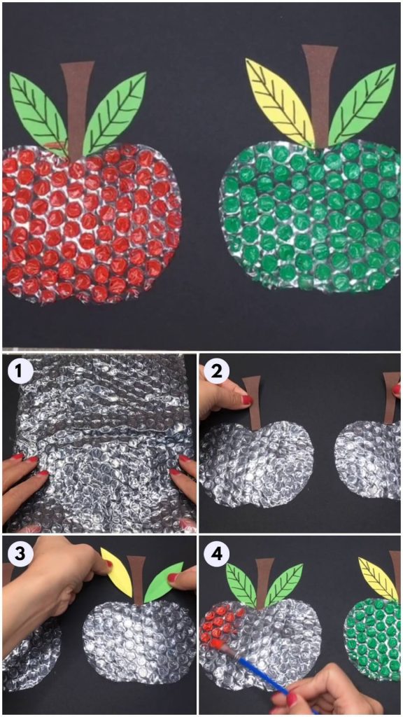 Apple Painting Art With Bubble Wrap For Kids Step by Step Tutorial Kids Art & Craft