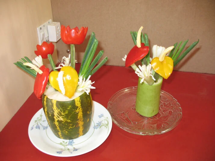 Attractive Flower Pot Salad Decoration Making With VegetablesBest salad decoration ideas