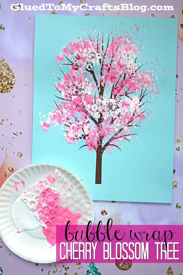 Awesome Cherry Blossom Tree Stamping Art Idea Using Bubble Wrap 
