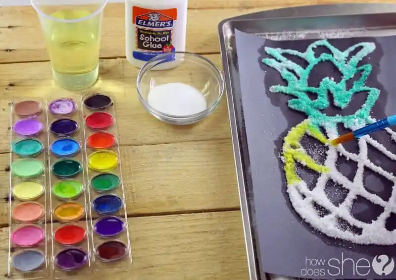 Awesome Pineapple Painting With Salt & GlueSalt Painting Activities for Kids