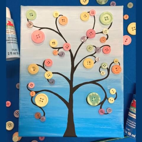 Awesome Spring Tree Painting Art & Craft Project Using Buttons