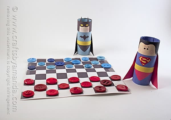 Batman Vs Superman Checkers Paper Weaving Craft With Cardboard Tube &ButtonsDIY Checkerboard Game Crafts