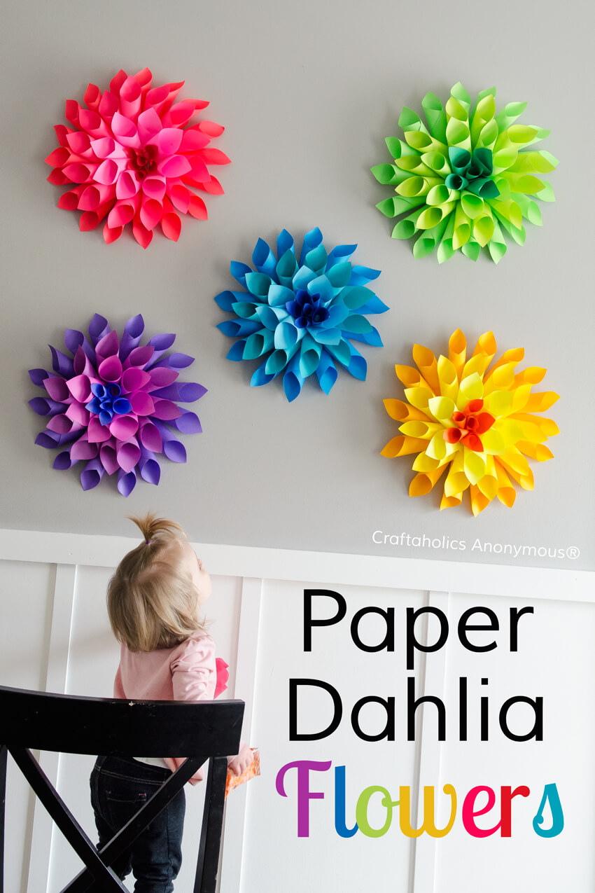 Beautiful & Colorful Dahila Flower Craft On Cardboard Using Cardstock