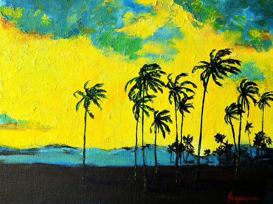 Beautiful Beach Scene Silhouette Painting For Your Walls