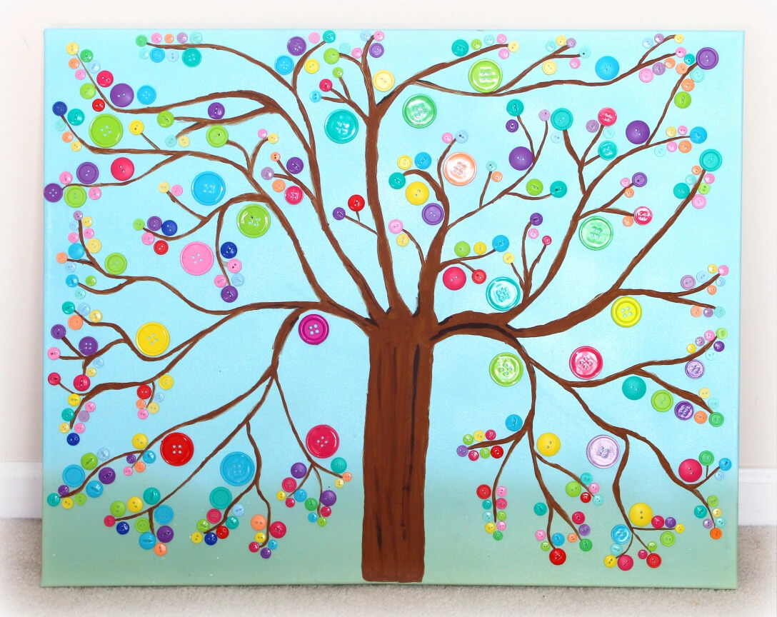Beautiful Button Tree Art Idea On CanvasButton Canvas Art and Craft For Kids