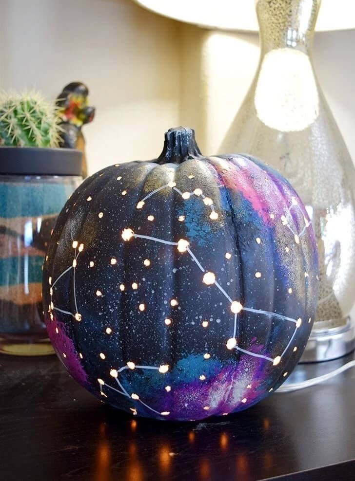 Beautiful Jack-o-Lantern Galaxy Painted Pumpkin Design