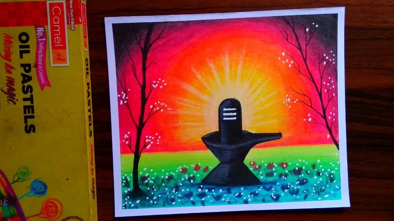 Beautiful Mahakal Shivling Painting With Crayons & Graphite PencilShivratri Art &amp; Crafts Activities for Kids
