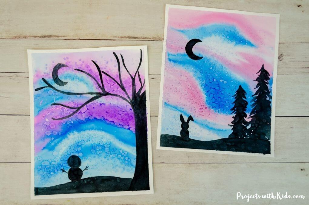 Beautiful Winter Silhouette Landscape Painting Ideas On A CanvasSilhouette painting with watercolors