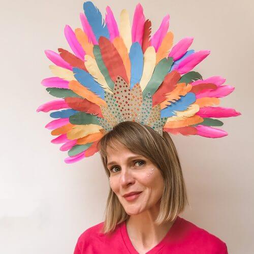 Brazilian Carnival Headband Craft Made With Colorful Feather & Template