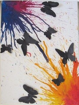 Butterfly Silhouette Art & Craft Idea With Melted Wax Crayon on CanvasSimple silhouette butterfly art and craft ideas