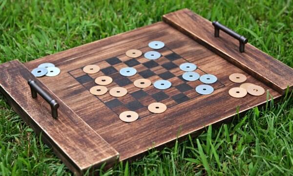 Checkerboard Game Activity On Tray With Family