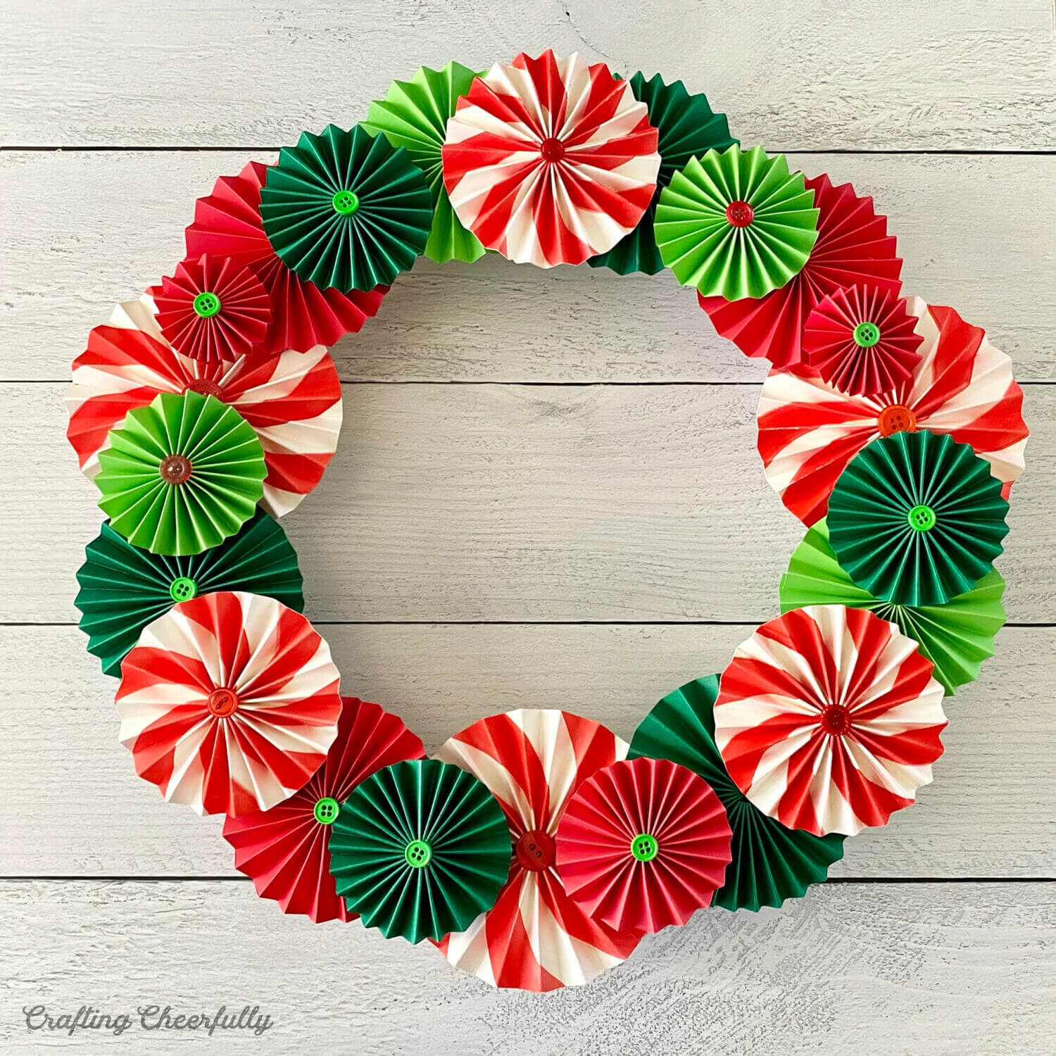 Christmas Wreath Decoration Craft With Cardstock Paper Rosettes & Buttons