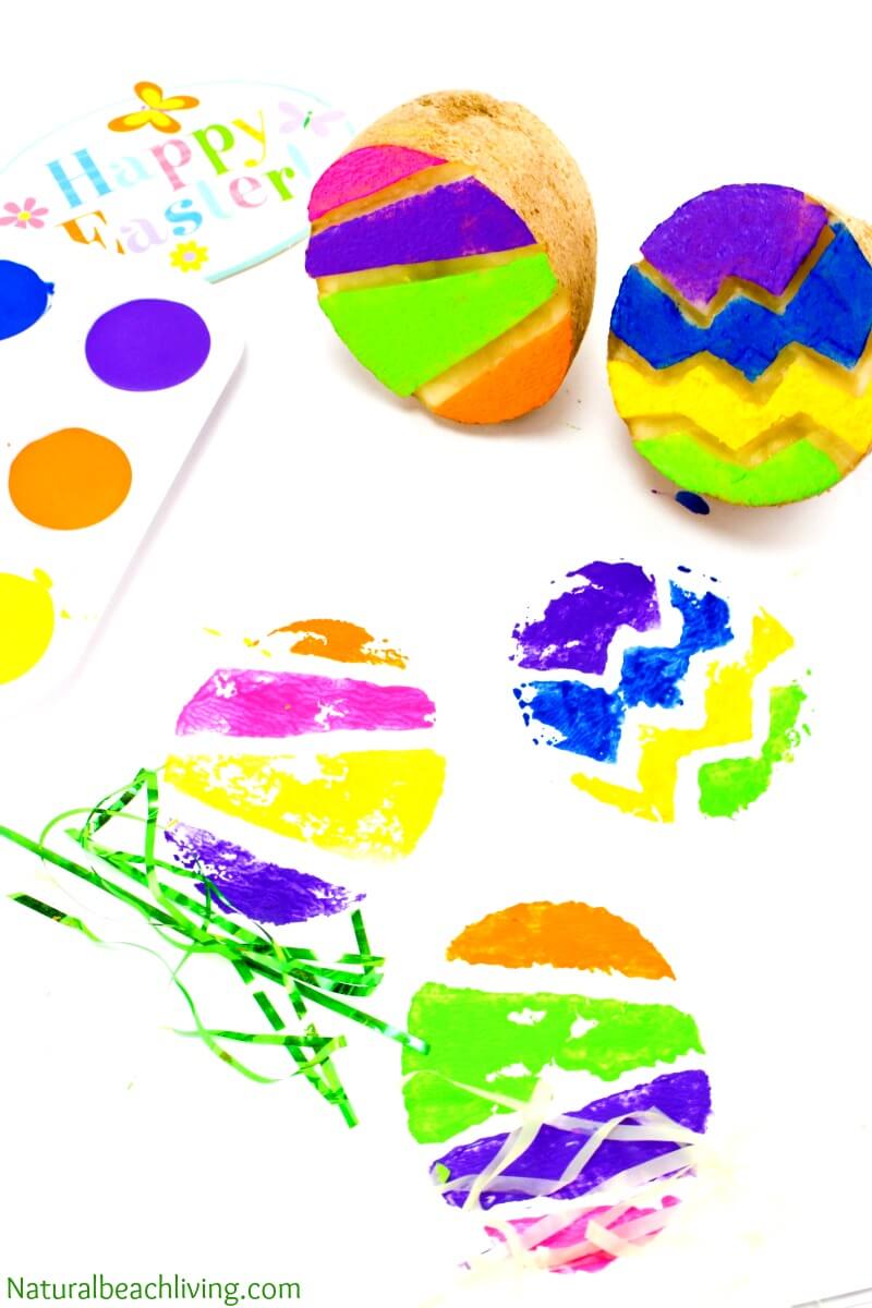 Colorful Easter Egg Potato Stamping Art Idea For Kids