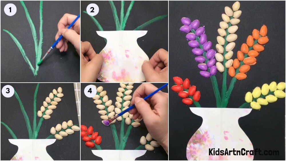 Colorful Flower Painting With Pista Shells - Step by Step Tutorial