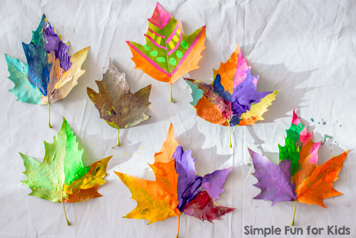 Colorful Painted Maple Leaves With Acrylic Paint