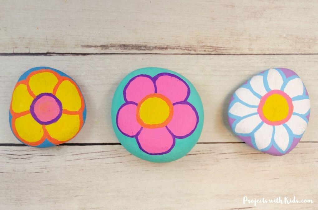 Colorful Painted Rock Project For PreschoolersEasy Flower Painted Rock Ideas For Kids