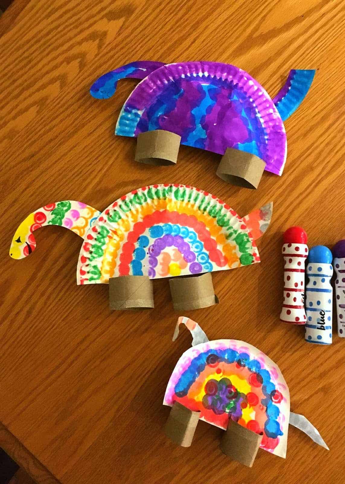 Colorful Paper Plate Dinosaur Craft Activity At Home Using Paper Towel RollPaper Plate Dinosaur Craft For Kids