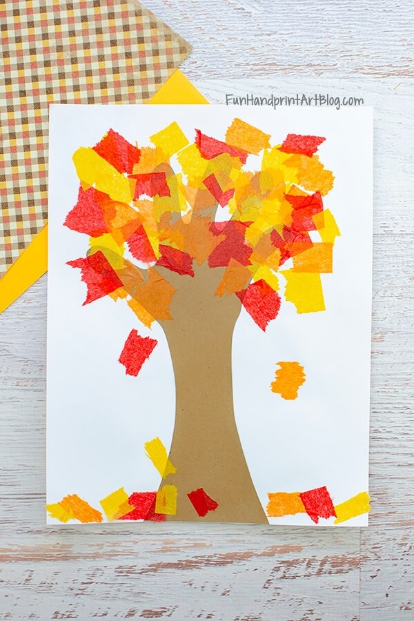 Colourful  Tissue Paper & Handprint Autumn Tree Craft Ideas for Kids Autumn Tree Craft Ideas for Kids