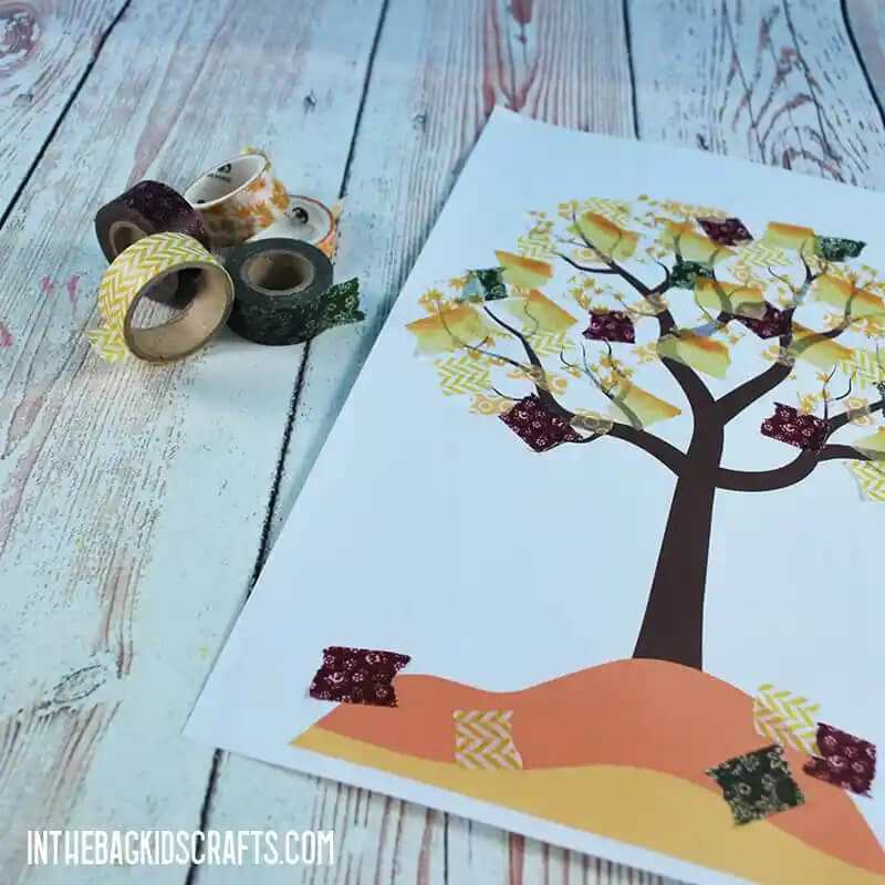 Cool Washi Tape Autumn Tree Craft Ideas for Toddlers