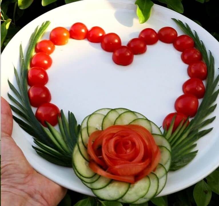 Cucumber & Tomato Rose Carving Garnish Decoration Ideas For SaladBest salad decoration ideas