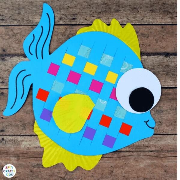 Cute & Easy Woven Fish Craft Idea Using Cardstock & Cupcake Liners